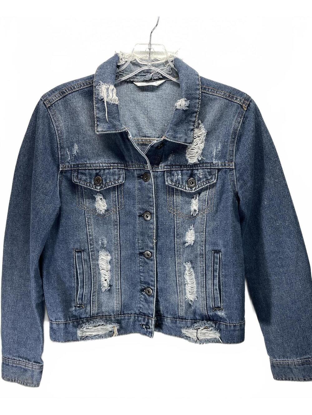 Highway Jeans Distressed Denim Jacket, Women's Medium, Blue